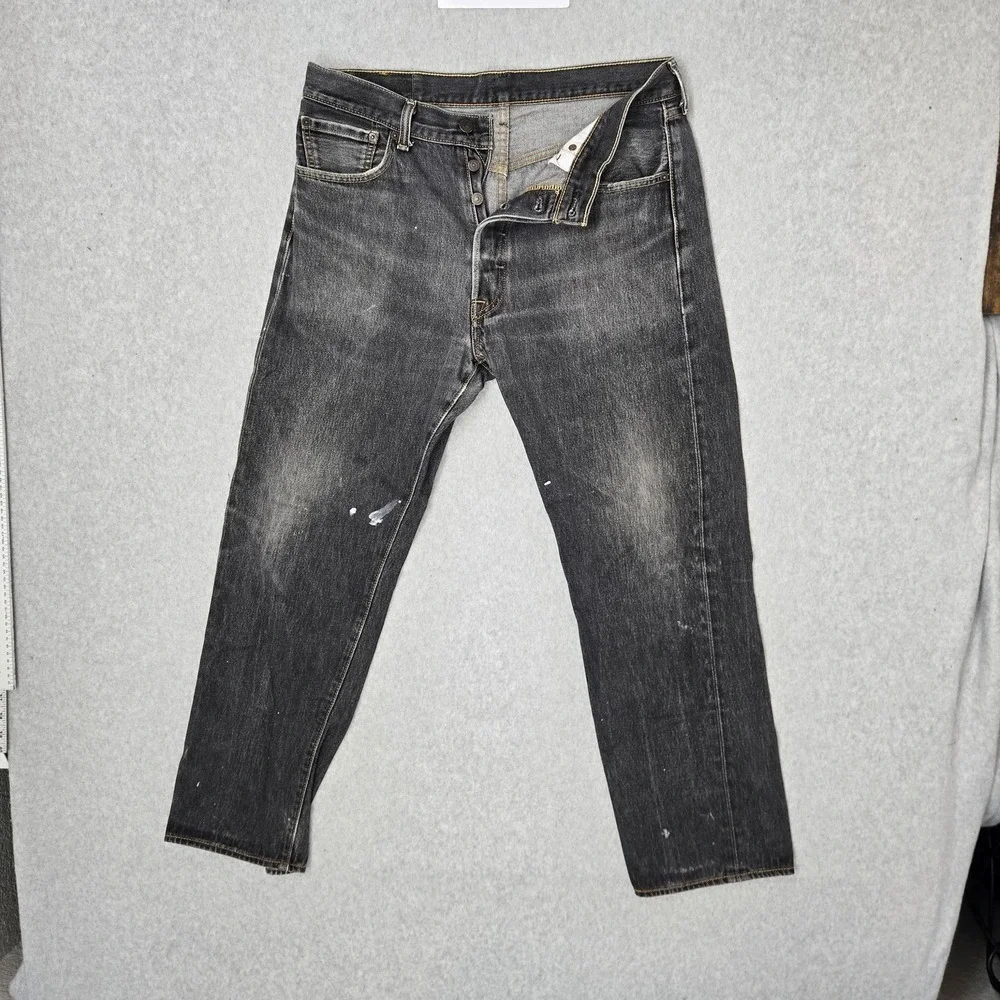 Levi's 501 Men Jeans 35X32 Gray Denim Original Fit Straight Leg Distressed READ
